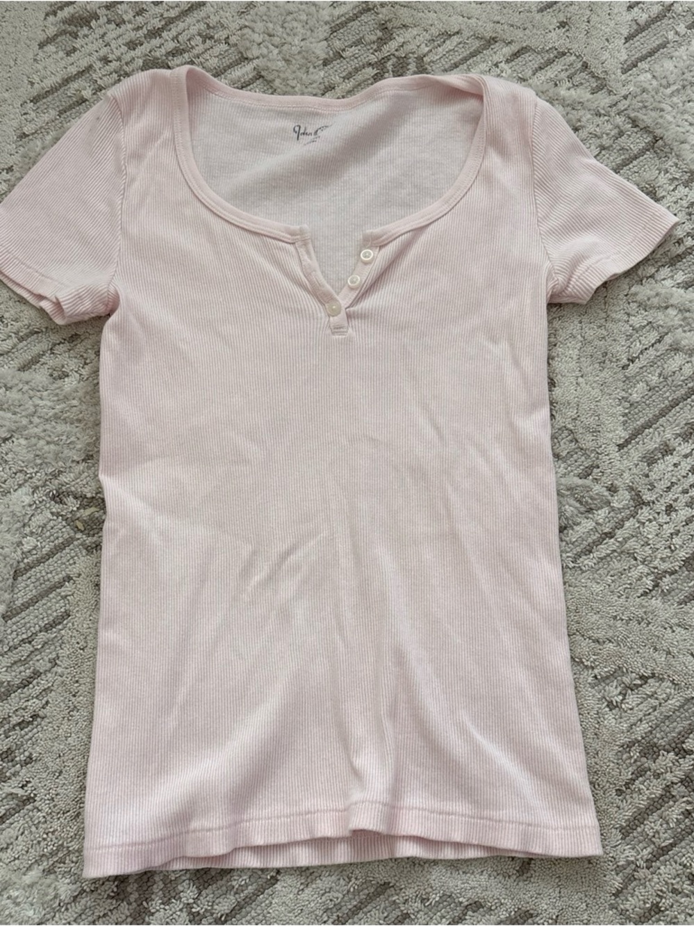 Brandy Melville Soft Pink Ribbed Henley Tee - Women
